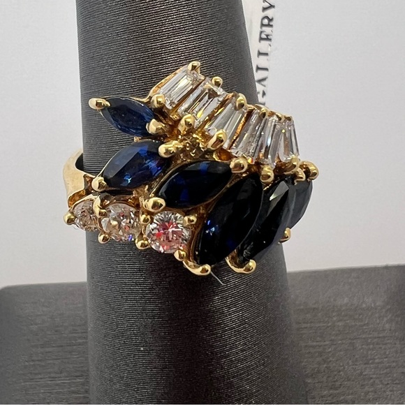 14k Yellow Gold Diamond & Sapphire Ring - Picture 2 of 10